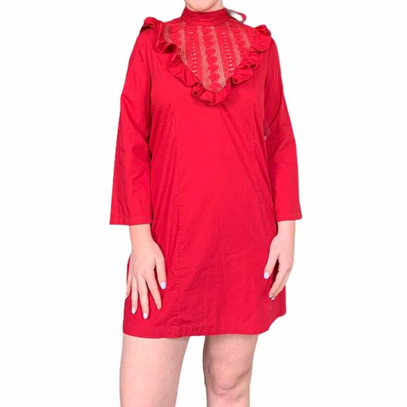 NEW Free People Red Long Sleeve Boho Mini Dress Small - Picture 1 of 13